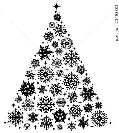 雪の結晶のツリー単品 白黒 のイラスト素材 2549