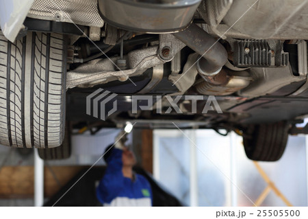 車の足廻りの点検 ライトで目視 車の足廻りの点検 ライトで目視 25505500