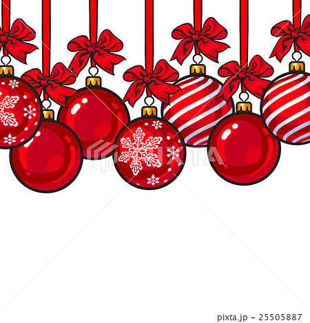 Red Christmas balls with ribbon and bows 25505887