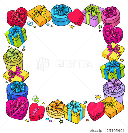 Greeting card template with frame of gift and 25505901