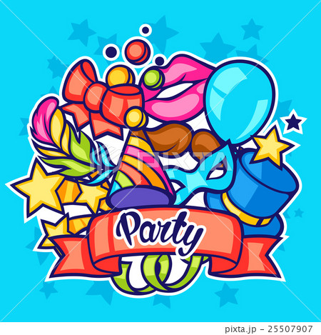 Celebration party card with carnival icons and Celebration party card with carnival icons and 25507907