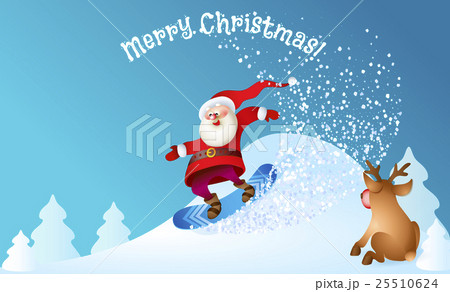 Santa snowboarding with Reindeer 25510624