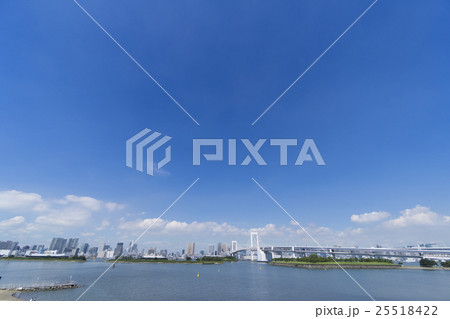 お台場から望む東京都市全景　青空　ワイド　東京オリンピック競技会場　広角 25518422