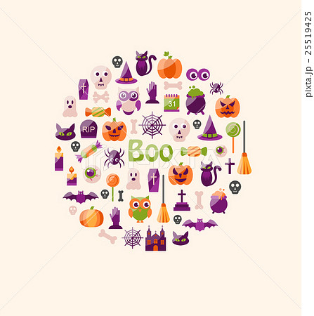 Halloween Colorful Flat Icons. Party Background Halloween Colorful Flat Icons. Party Background 25519425