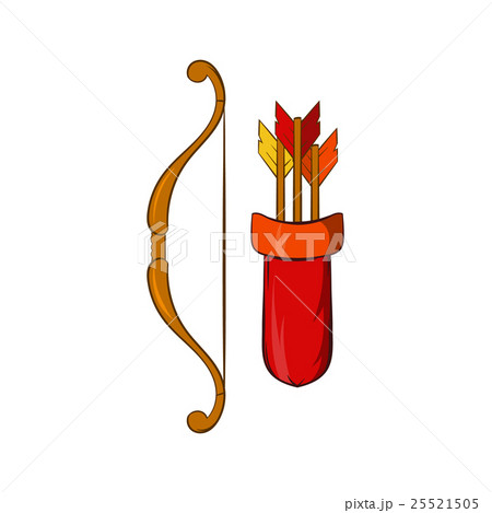 Medieval bow with arrows and quiver icon Medieval bow with arrows and quiver icon 25521505