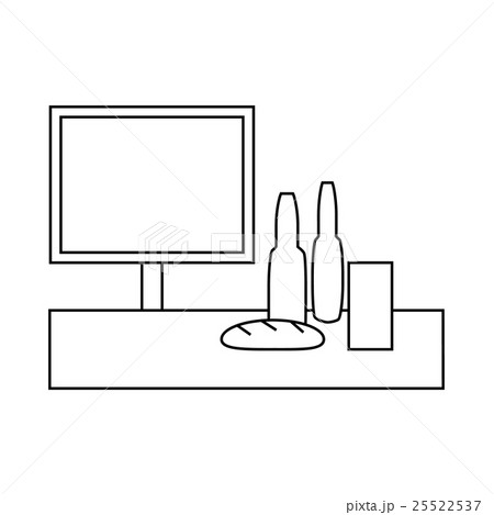 Cash desk in supermarket with groceries icon 25522537