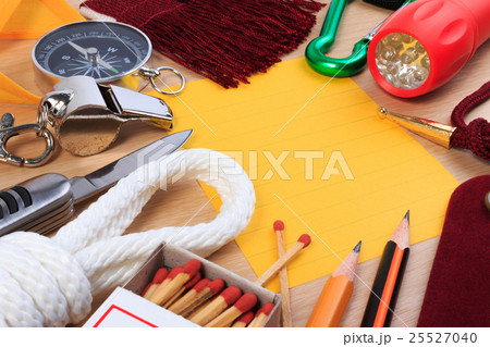 A set of various camping equipment. 25527040