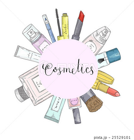 Hand Drawn Cosmetics Set Beauty And Makeup のイラスト素材