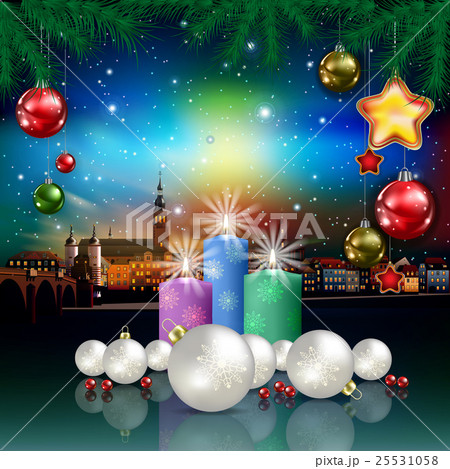 Christmas greeting with panorama of city Christmas greeting with panorama of city 25531058