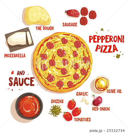 Preparing Pizza Pepperoni Set Of Ingredientsのイラスト素材