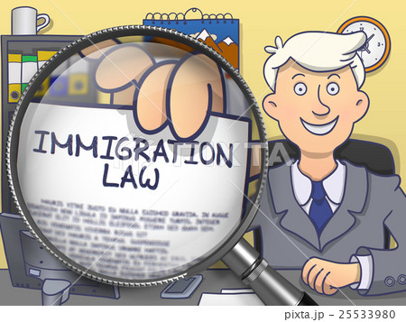 Immigration Law through Magnifying Glass. Doodle 25533980