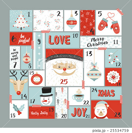 Christmas Advent Calendar Cute Decoration Elementsのイラスト素材