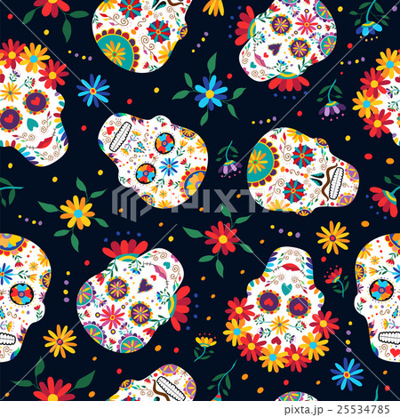 Day of the dead floral skull pattern background 25534785