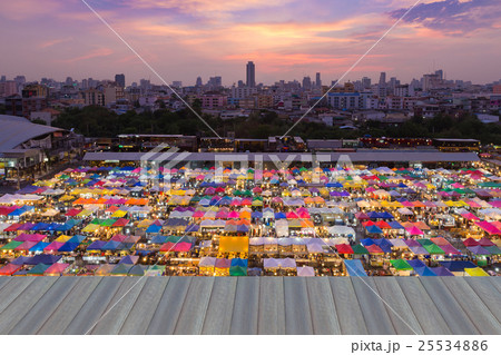 Top view night weekend market with city downtown Top view night weekend market with city downtown 25534886