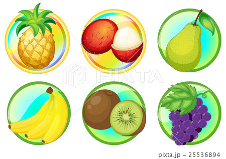Fresh fruits on round badges 25536894