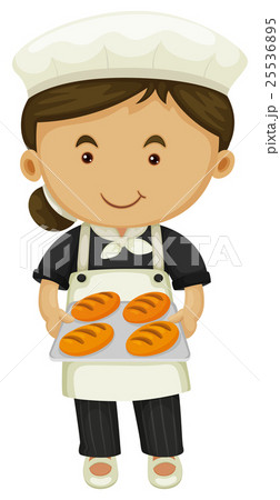 Female baker holding tray of bread 25536895