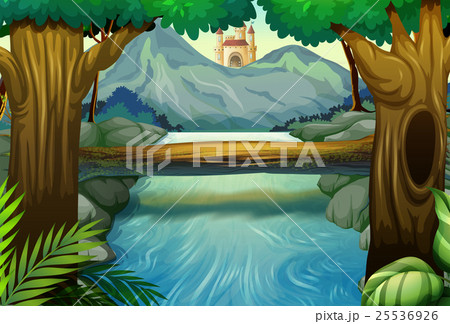 Scene With River In The Forestのイラスト素材