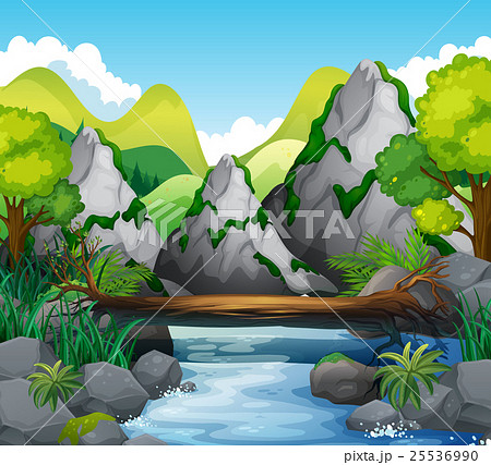 Scene With Mountains And Riverのイラスト素材