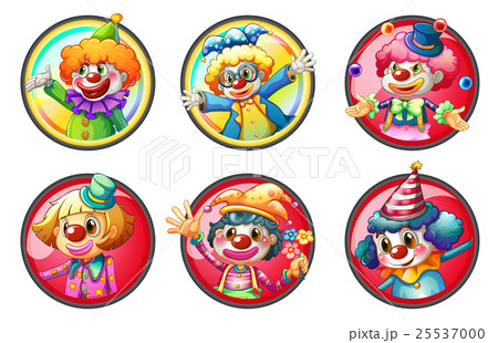 Clown characters on round badges 25537000