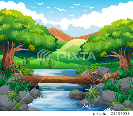 Scene With River Through The Forestのイラスト素材