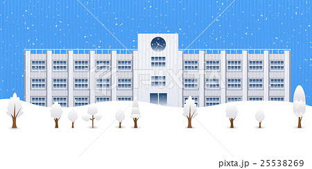 学校 クリスマス 雪 背景のイラスト素材