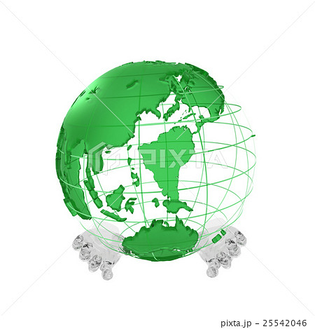 透明感のある緑の地球を、ガラス風の両手が優しく支えます。グローバルな視点で世界を見渡し支える印象です 25542046