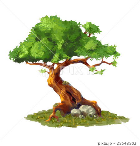 Cute cartoon tree on grass, game art element Cute cartoon tree on grass, game art element 25543502