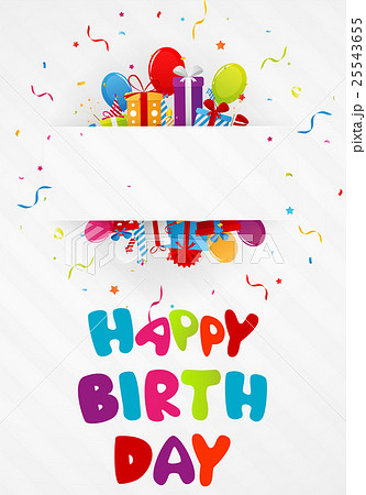 Birthday greeting card with gift box and confetti Birthday greeting card with gift box and confetti 25543655