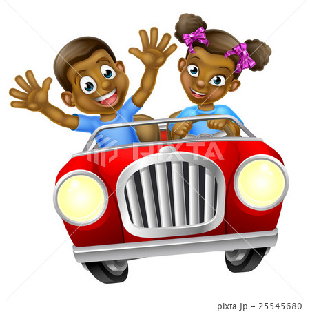 Cartoon Boy and Girl Driving Car - Stock Illustration [25545680] - PIXTA