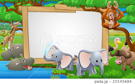 Safari Animals Cartoon Sign 25545684