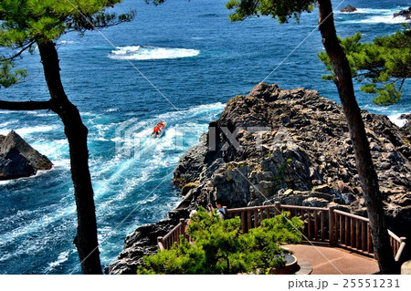 東北・三陸・碁石海岸　碁石岬展望台と穴通船 25551231