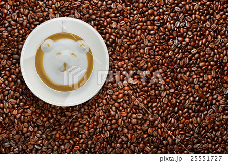 Cup of coffee latte on coffee beans background 25551727
