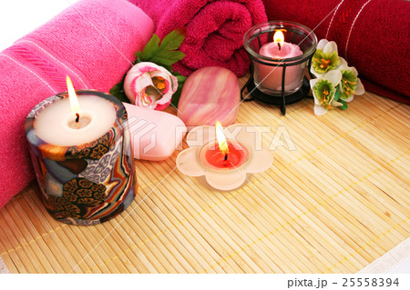Towels, soaps, flower, candles Towels, soaps, flower, candles 25558394