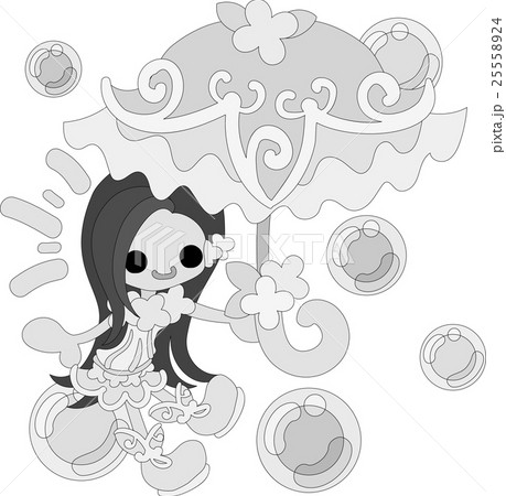 お洒落な赤の傘を持つ可愛い女の子のイラスト素材