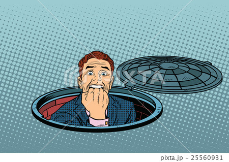 scared retro man in the manhole 25560931