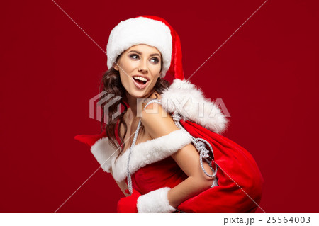 young sexy new year woman or girl with long brunette hair and pr young sexy new year woman or girl with long brunette hair and pr 25564003