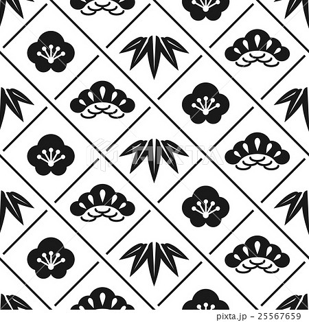 松竹梅 パターン 12 黒白のイラスト素材