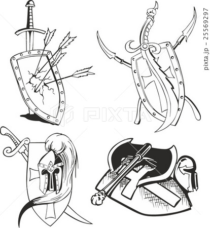 tattoo sketches of knight shields with blades 25569297