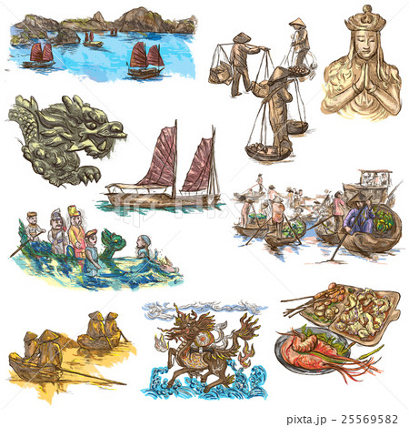 Vietnam. Pictures of Life. Freehands, hand drawn. 25569582