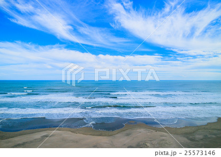 海 波 離岸流 九十九里浜 木戸浜海水浴場周辺を空撮の写真素材