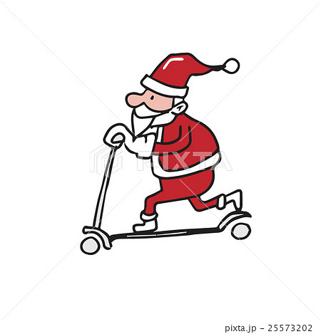 Santa playing scooter cartoon drawing 25573202
