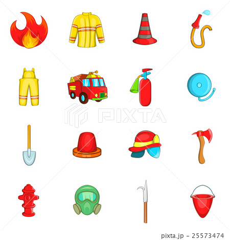 Fireman icons set, cartoon style 25573474
