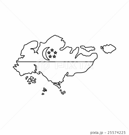 Map of Singapore with flag icon, outline style Map of Singapore with flag icon, outline style 25574225