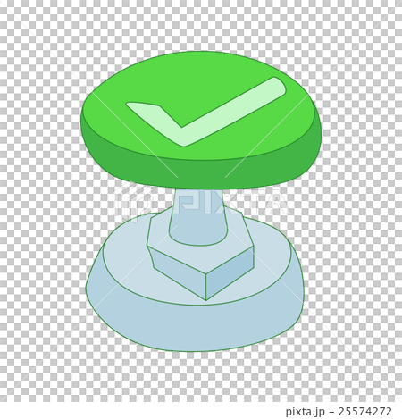 Green button with check mark icon, cartoon style 25574272