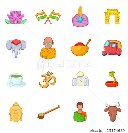 India icons set, cartoon style 25574629