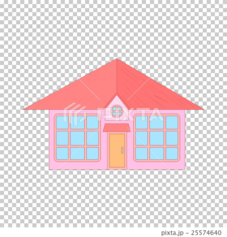 Pink cottage with large windows icon,cartoon style 25574640