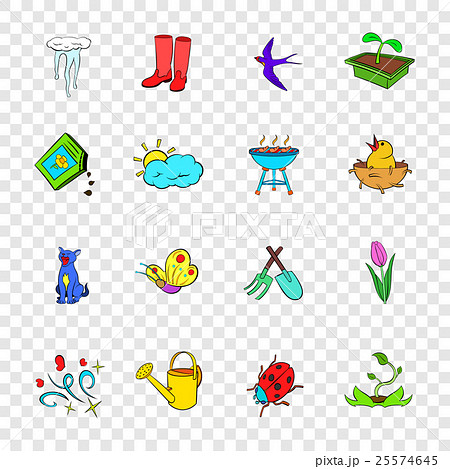 Spring icons set, pop-art style 25574645