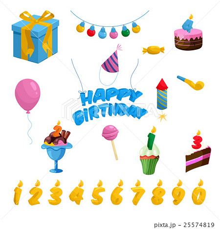 Birthday icons set, cartoon style 25574819
