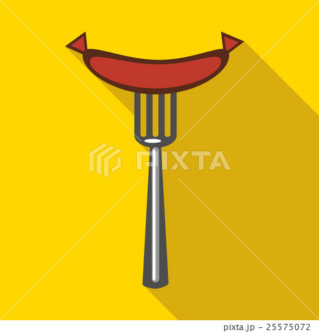 Grilled sausage on a fork icon, flat style 25575072