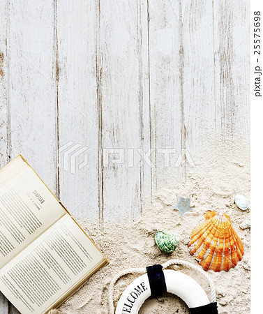 Wooden Board Beach Sand Concept Wooden Board Beach Sand Concept 25575698